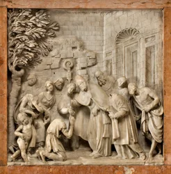 Krypta, pyhien arkki Marcellino ja Peter Exorcist, Lorenzo Trotti, vanginvartijan Artemion muuttaminen, Santa Maria Assuntan katedraali, katedraali, Cremona, Lombardia, Italia (kuva)