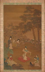Tanssija ja muusikot puutarhassa, Qing-dynastia, 1700-luku.