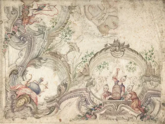 Suunnitelma kattokoristeeksi Chinoiseriesilla, 1725-75.