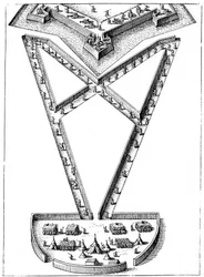 Suunnitelma leirintäalueelle piiritetyn linnoituksen ulkopuolella, 1617-1619