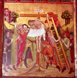 Yksityiskohta Ristiltä laskeutumisesta. Pohjois-Saksan koulu, 1435-1440.