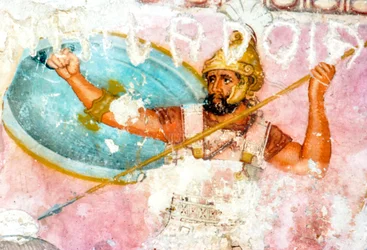 Yksityiskohta maalauksesta Tarquinian etruskien sarkofagiin, 4. vuosisadan lopulla eKr
