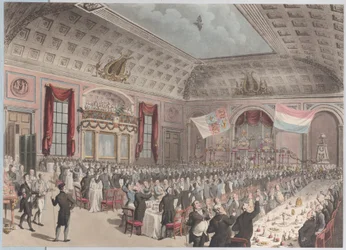 Illallinen Hollannin vapautumisen juhlassa Ranskasta, City of London Tavern, B..., 1814.