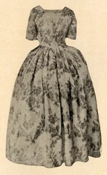 Lady Stuartin Barbadosin siirtokunnassa käyttämä mekko kiiltävästä silkistä, n. 1700, 1937.