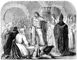 Edward I esittelee poikavauvansa walesilaisille, 1284