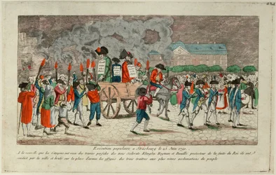 Effigy Burning of Klinglin, Heymann ja Bouille 25. kesäkuuta 1791 Strasbourgissa 1791.