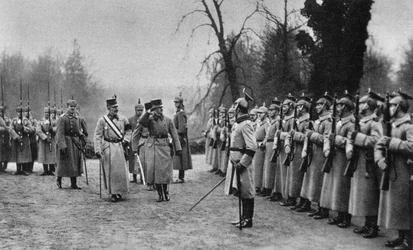 Itävallan keisari Karl I vierailee keisari Wilhelm II:n luona armeijan päämajassa, ensimmäinen maailmansota, 1917