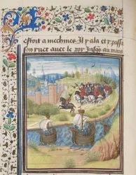 Englannin kuningas Richard I Leijonasydän valloitti Kyproksen saaren vuonna 1191. Pienoiskuva Historiasta, William of Tyre, 1460-luku