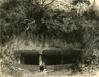Elephanta Bombayn presidentin luolan sisäänkäynti, 1890.