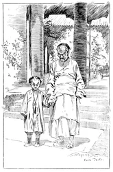 Sisäänkäynti Britannian Pekinin lähetystöön. Vanhin palvelija ja hänen poikansa, 1900