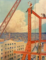 Valtavan uuden myymälän kannattimien pystyttäminen, 1930.
