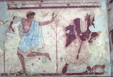 Etruskit, Triclinio-hauta, juhlatilaisuus, 470 eaa. Tarquinia, Italia.