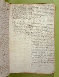 Ote Conciergerien asiakirjoista Marquise de Brinvilliersin kuolemaan tuomitsemisesta teloituksella ja polttamalla huhtikuussa 1673 (kynä ja muste paperille)