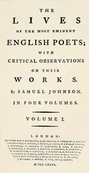 Johnsons Lives of the Poets -julkaisun faksinimikesivu pienennettynä - sellaisena kuin se on julkaistu uudelleen erillisessä muodossa. T