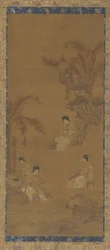 Naismuusikot puutarhassa banaanipalmujen alla, Ming-dynastia, 1368-1644.