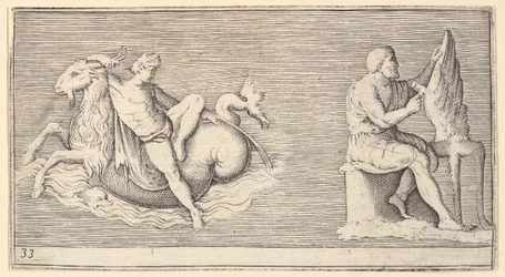 Figuuri on Seagoat, Man Carving Wing, julkaistu n. 1599-1622.