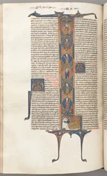 Fol. 391v, Matthew, täyspitkä historiallinen alkukirjain L, Jessen puu, nukkuva Jesse, n.