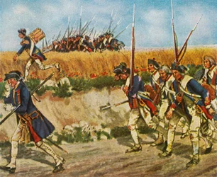 Fredericksin joukkojen pakkomarssi Määristä Küstriniin, 1758, 1936.