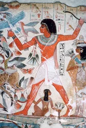 Linnustus rämeillä: seinämaalaus Nebamunin haudasta, Theba, Egypti, noin 1350 eaa.