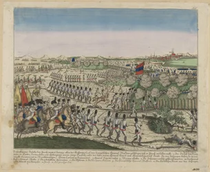 Ranskan ja Venäjän joukot Zürichbergin kukkulalla ensimmäisessä Zürichin taistelussa n. 1810