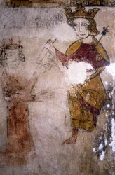 Ferrande-tornin fresko Pernes-les-Fontainesissa (Pernes les Fontaines, Vaucluse (84)) 1200-luvulta: Anjoun Kaarle I (1227-1285), jolle Sisilian Manfred I:n eli Hohenstaufenin ruumis (n. 1232) -1266) tuodaan.