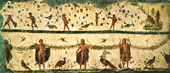 Friisi Pammachiuksen talon ruokasalissa Triclinium, Rooma, Italia, 1928.