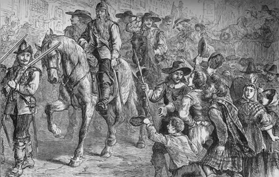 Kenraali Dalzell saapuu Edinburghiin heinäkuussa 1666, n. 1880