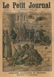 Saksan julmuudet Belgiassa: teloitus konekiväärillä, 1915.