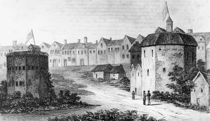 Globe Theatre, Bankside, Southwark right and the Bear Garden, c1597 1825