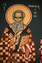Kreikkalainen ortodoksinen ikoni, joka kuvaa Pyhää Athanasosta, suurta Thessalonikin Kreikkaa