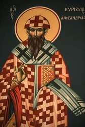 Kreikkalainen ortodoksinen ikoni, joka kuvaa Pyhää Cyril Aleksandrialaista Thessalonique Kreikka