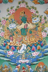 Vihreä Tara, vaurauden symboli. Kopanin luostari, Kathmandu, Nepal