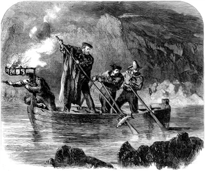 Giuseppe Garibaldi keihäämässä kalaa yöllä Capreran edustalla, 1860-61