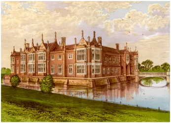 Helmingham Hall, Suffolk, paroni Tollemachen koti, vuodelta 1880