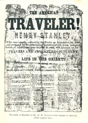 Henry M.Stanley, Handbill Lecture Tourilta Amerikassa, 31-vuotiaana löysi Dr.Livingstonen Afrikasta
