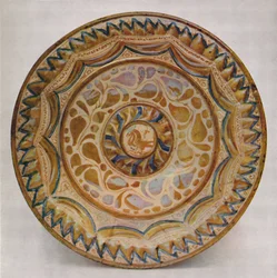 Hispano-maurilainen lustrekulho, jossa on sininen kalansuomureunus. 1400-luku, 1928