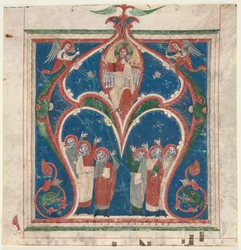 Historioitu alkukirjain A Poistettu antifonaasta: Kristus Majesteetissa profeettojen kanssa, n. 1280-1300.