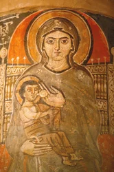 Pyhä Neitsyt ja Pyhä Johannes Kamen koptilainen luostarin fresko: Maria imettävä Jeesus Egypti