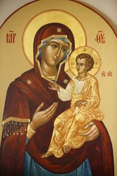 Ikoni Maria Magdalenan venäläisessä ortodoksisessa kirkossa Öljymäellä: Neitsyt ja lapsi, Jerusalem, Israel