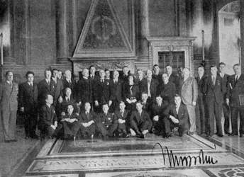 Il Duce poses, FA-kiertue, Palazzo di Venezia, Rooma, Italia, 1933