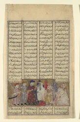 Iskandar brahminien läsnäollessa, Folio Shahnamasta..., n. 1330-40.