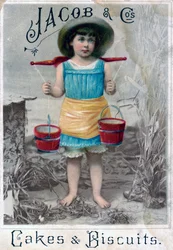 Jacob ja Cos. Kakut ja keksit, 1900-1920-luku. Mainospostikortti