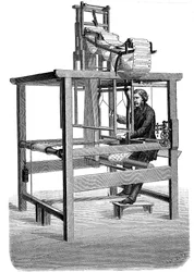 Jacquard kangaspuut, reikäkortteja, joista kuvio on kudottu, 1876