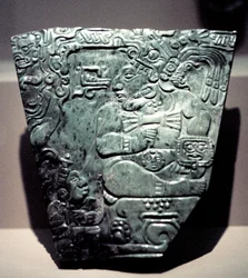 Jadelaatta, jossa on istuva mayakuningas, 400-800