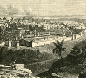 Jerusalem Jeesuksen Kristuksen aikana, näyttää temppelin Herodes Suuren ennallistamana, 1890.