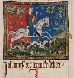 Kuningas Johannes metsästämässä hevosen selässä, 1300-luku