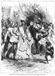Kuningas Richard I 1157-1199 veti miekkansa paavin kardinaalilegaatin kimppuun