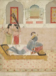 Krishna odottaa Radhaa, n. 1750-1760.