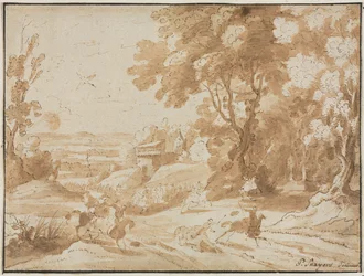Maisema ratsumiesten kanssa, 1600-luku.