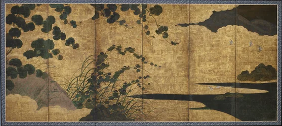 Maisema, jossa kukkivat viiniköynnökset, Momoyama- tai Edo-kausi, 1600-luvun alku.